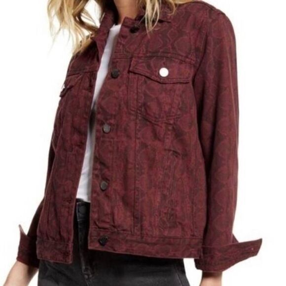 BLANK NYC Women's All Rattled Up Snakeskin Print Denim Jacket size Large - Picture 1 of 8